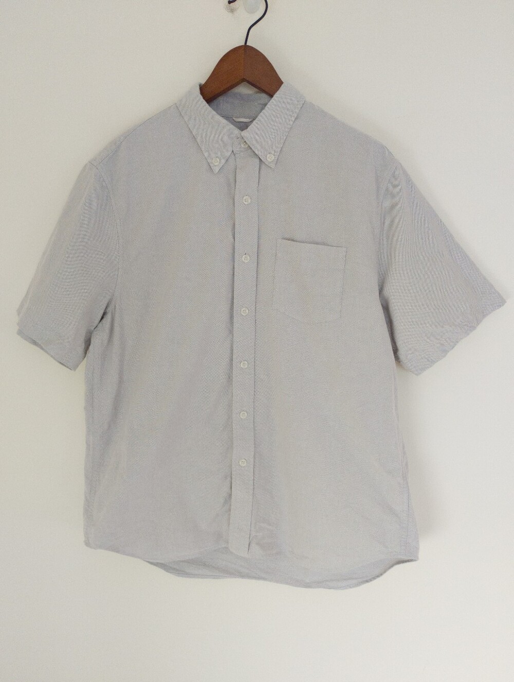 Reigning Champ Cotton Oxford Short Sleeve Button Down Shirt Size Large Light Gre